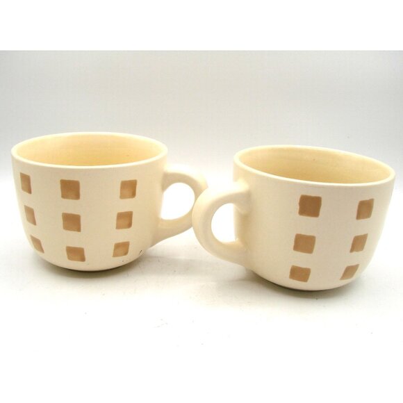 Set 2 California Pantry Classic Large Ceramic Coffee Tea Mug Bowls Tan Checkered - Picture 2 of 10